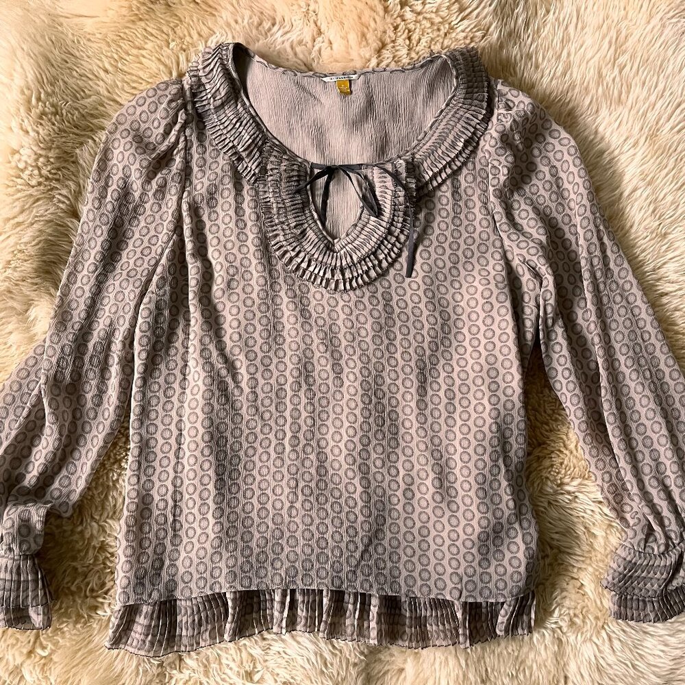 Anthropologie Leifsdottir Beige Silk Ruffle Blouse